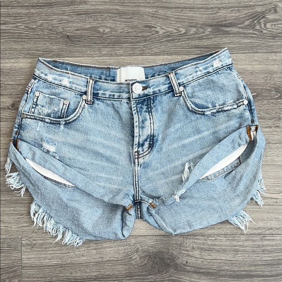 ONE TEASPOON Bandits Short Size 29 Light Blue Distressed Low Waist Relaxed Retro - Picture 1 of 12
